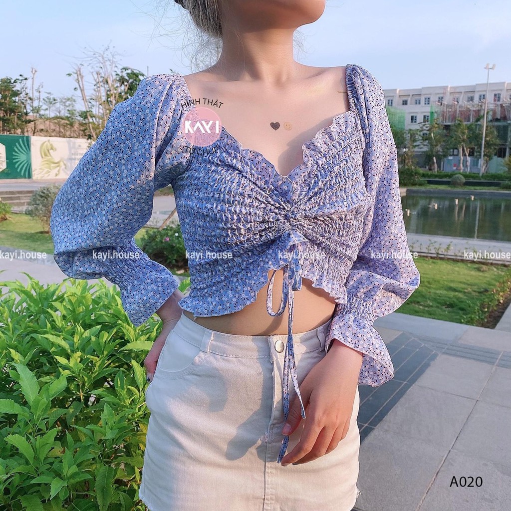 Áo trễ vai tay dài hoa - ảnh thật - A020 | BigBuy360 - bigbuy360.vn