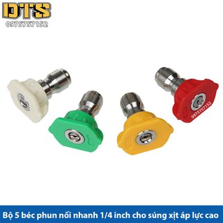 Bộ 4 Béc phun - Đầu béc gắn súng xịt rửa của máy rửa xe áp lực cao - Ren nối nhanh 1/4 inch