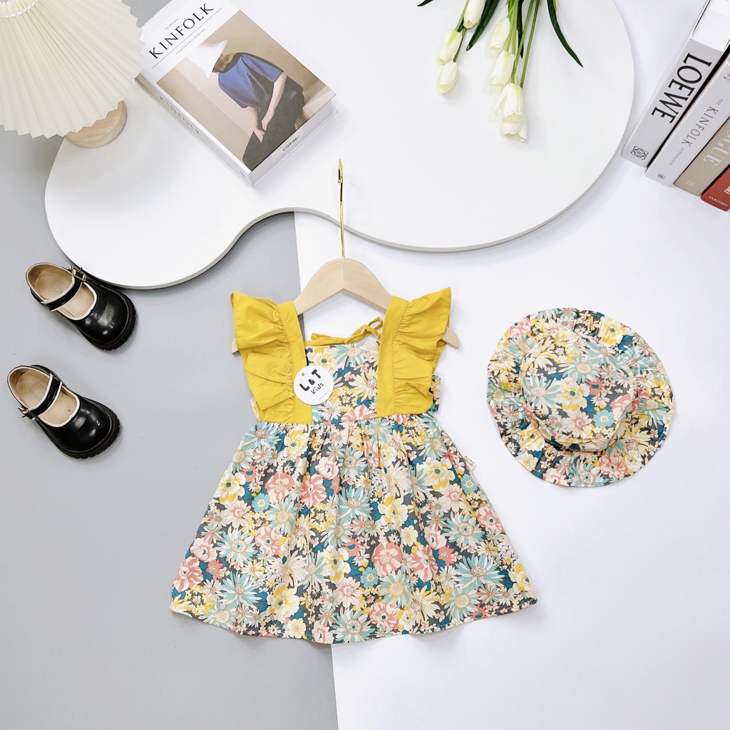 Váy Thô Hoa Nhí Kèm Mũ Cho Bé Gái Size 7 - 18 kg