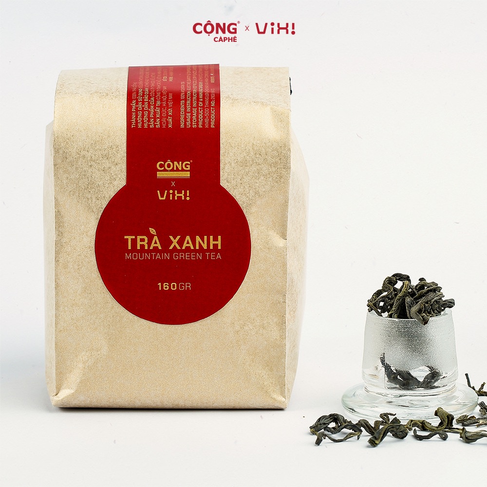 Trà xanh cổ thụ Cộng Cà Phê x ViXi 160 gram kèm 1 tép cafe túi nhúng 10gr