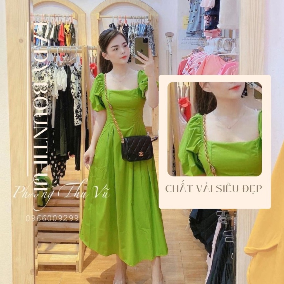 [XẢ KHO - FREESHIP] Váy thô maxi cổ vuông nhún lưng tay phồng