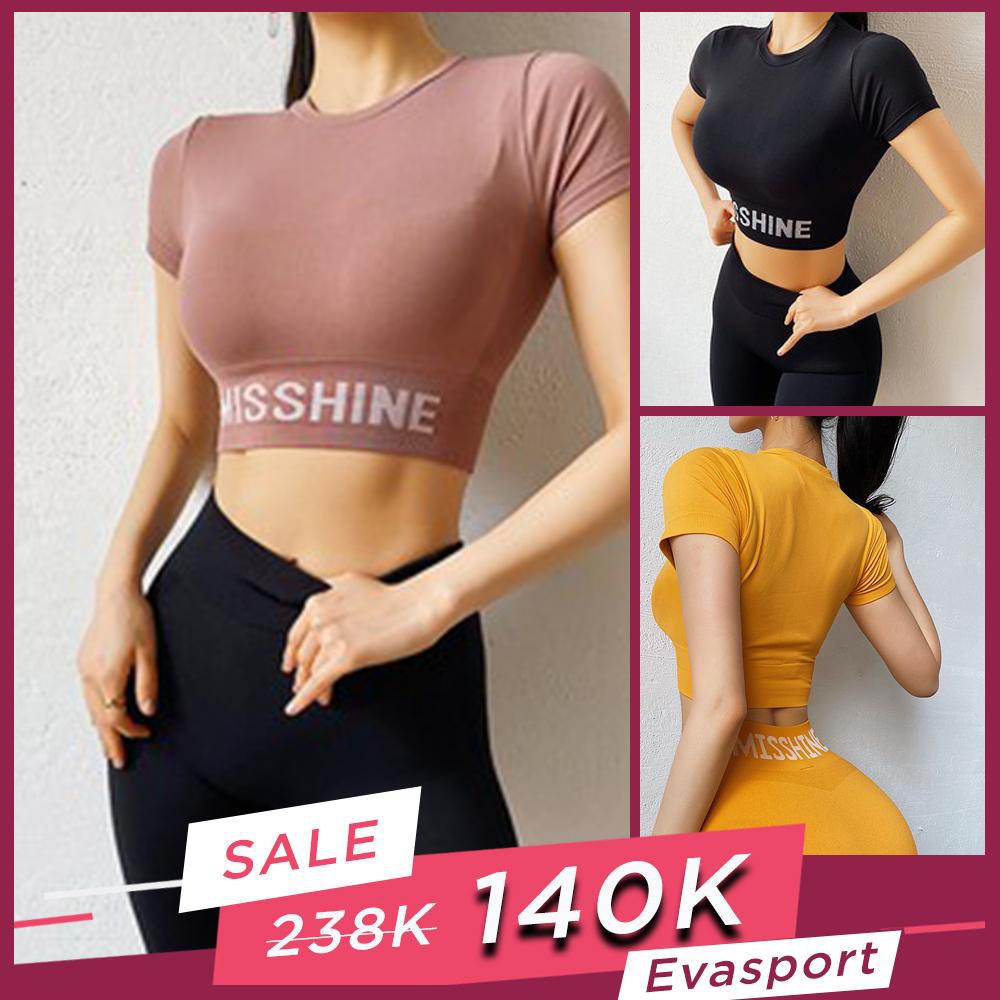 Áo Croptop Tập Gym, Yoga, Aerobic Nữ MISSHINE Vải Dệt Kim Co Giãn Tốt, Mặc Ôm Dáng, Nâng Mông, Tôn Vòng 3 Evasport