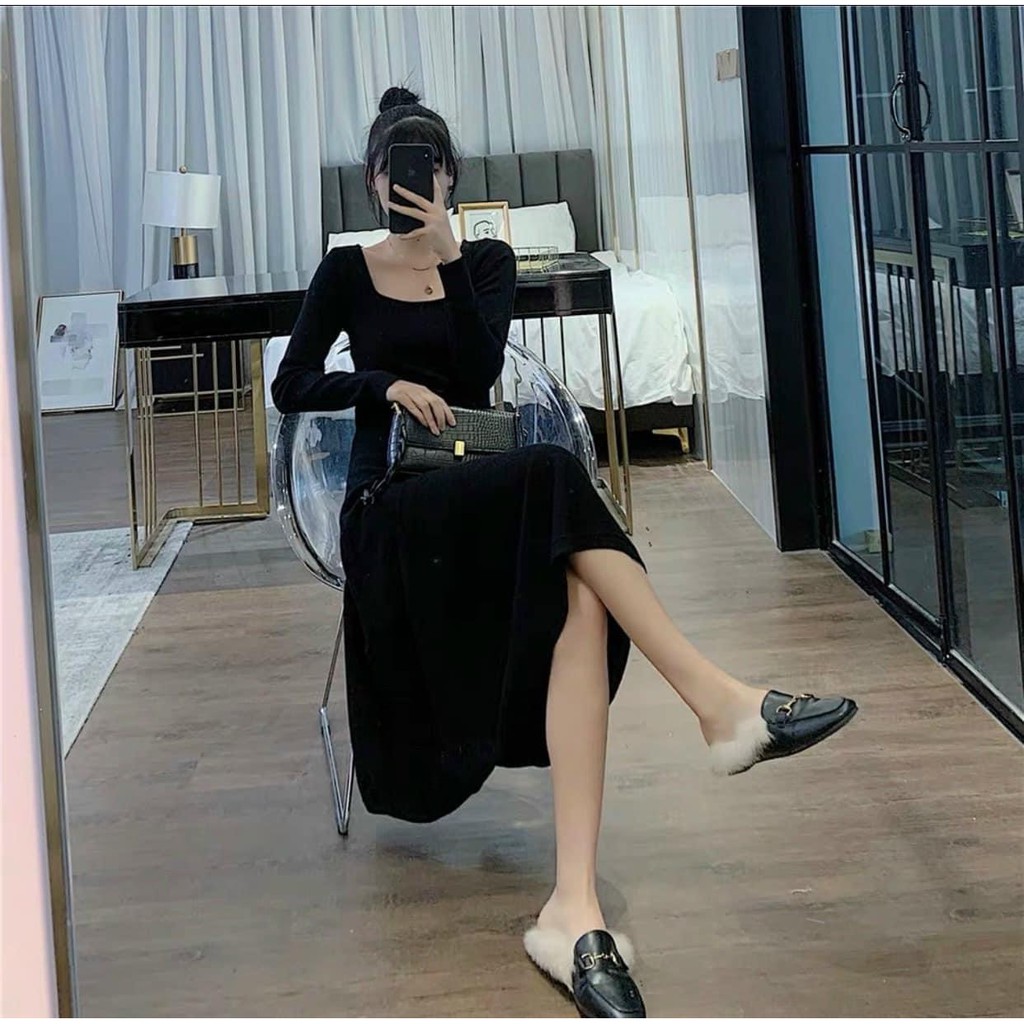 [Mã SKAMSALE06 giảm 10% tối đa 100K đơn 150K] Bán sỉ Váy cổ vuông dáng xoè 2 màu đen,nâu | BigBuy360 - bigbuy360.vn