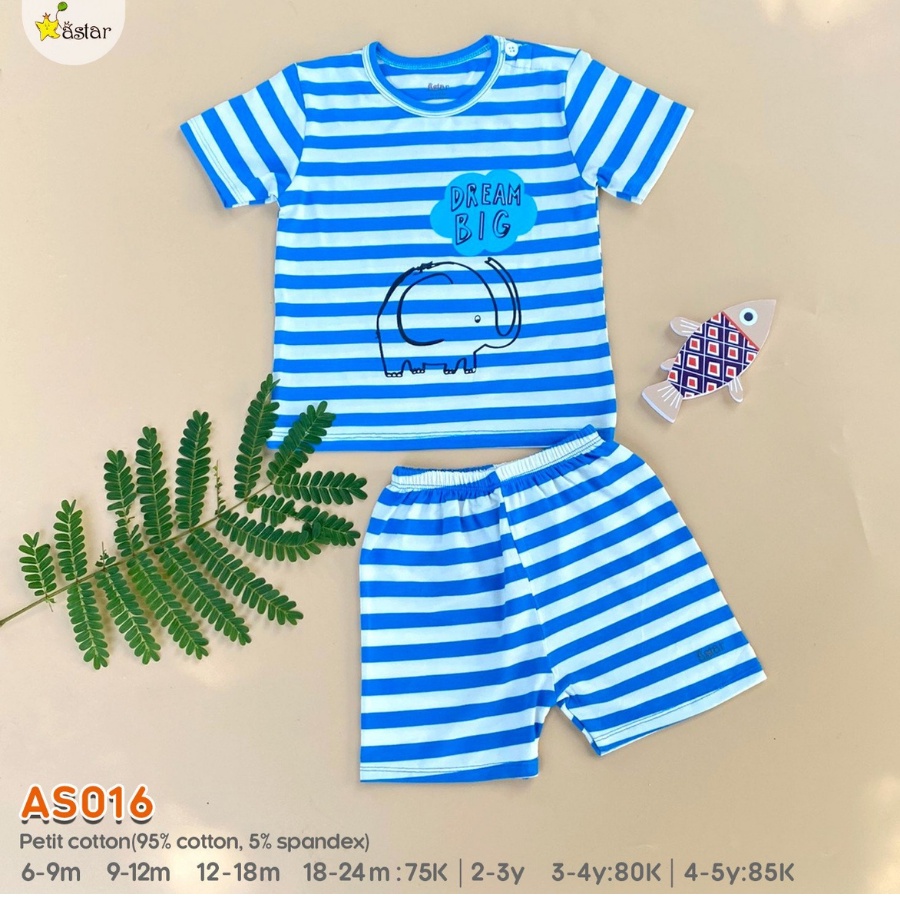 Bộ ngắn tay cài vai Astar PETIT COTTON cho bé 5-8kg