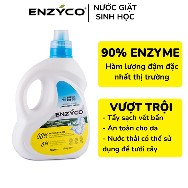 Combo 2 Chai Nước Giặt Sinh Học ENZYCO Lành Tính 90% Enzyme Lên Men Từ Dứa Bồ Hòn 1.8L 세탁 세제 Washing liquid