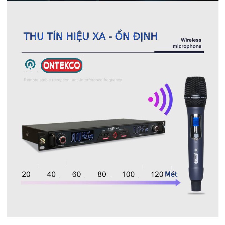 [BẮT SÓNG 120 MÉT] Bộ micro không dây ONTEKCO U10b hát karaoke chuyên nghiệp cao cấp chính hãng bảo hành 24 tháng