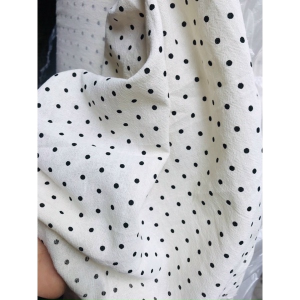 vải thô đũi chấm bi nâu vintage
