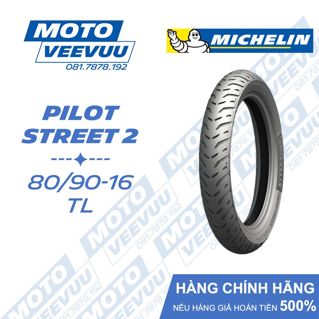 Vỏ lốp xe máy Michelin 80/90-16 TL Pilot Street 2 (Lốp không ruột)