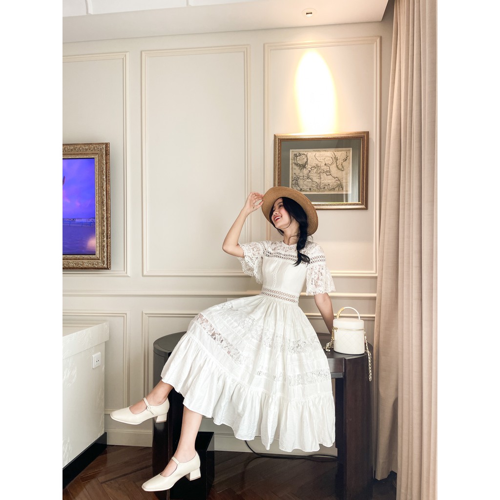 [Mã SKAMSALEP6 giảm 10% tối đa 100K đơn 150K] SÒ VINTAGE - DONY Đầm xoè tay cánh tiên phối ren | BigBuy360 - bigbuy360.vn