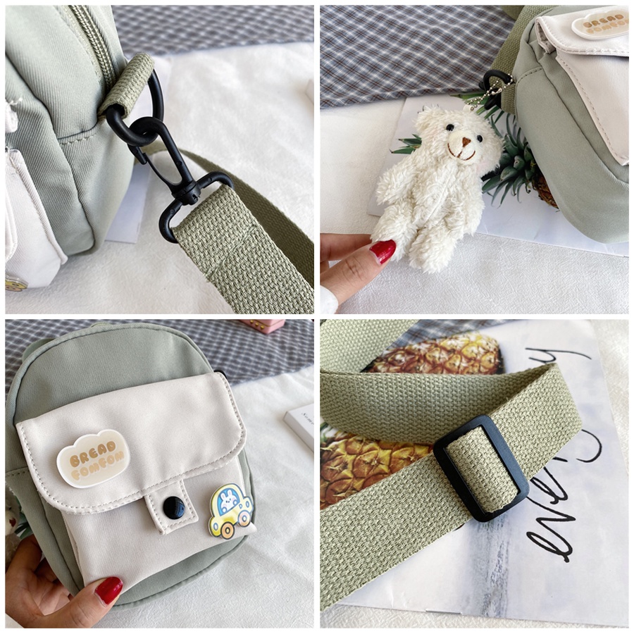 Túi Đeo Chéo Mini Vải Mềm Canvas Kèm 2 Sticker Siêu Dễ Thương Phong Cách Thời Trang Cho Nữ