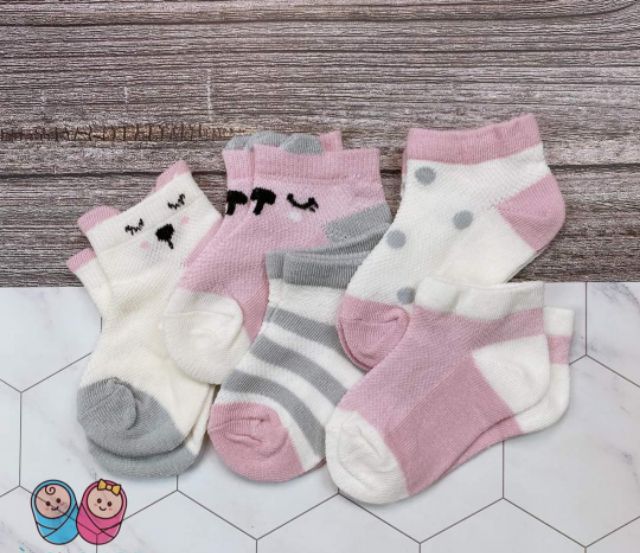 [Chọn mẫu] (0-6m) SET 5 ĐÔI TẤT/ VỚ  LƯỚI CHO BÉ