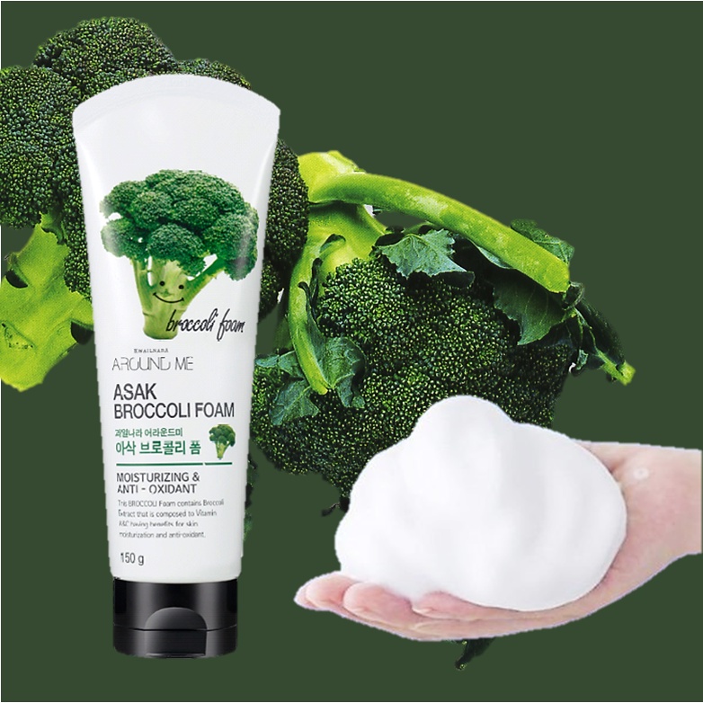 [Date T4/2024] Sữa Rửa Mặt Around Me Cấp Ẩm Chống Lão Hóa Chiết Xuất Bông Cải Xanh Asak Broccoli Foam 150g