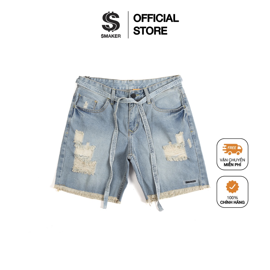 Quần short nam, quần đùi jean xanh nhạt rách cao cấp, local brand chính hãng - DISTRESSED JEAN SHORTS