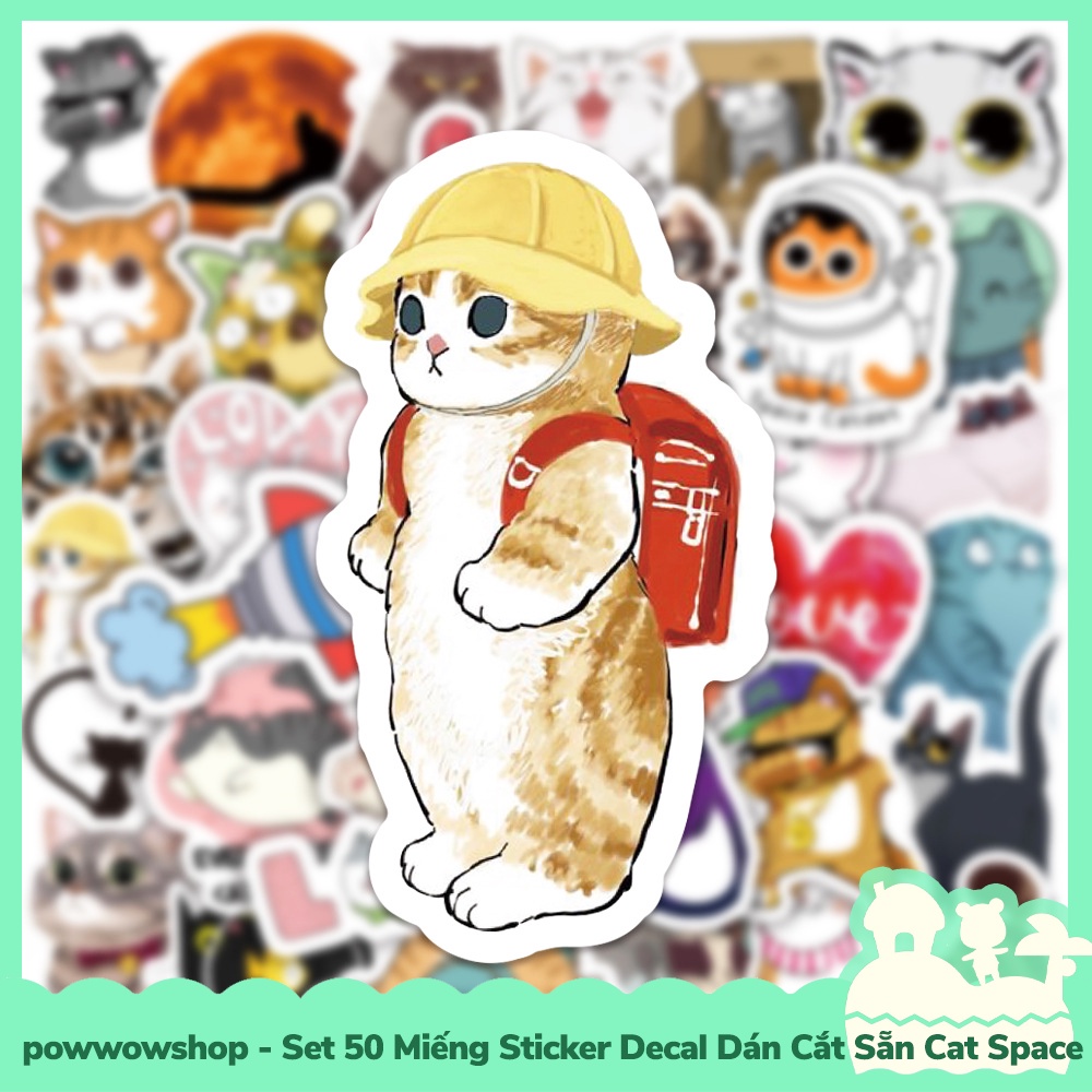 [Sẵn VN - Hỏa Tốc] Set 50 Miếng Sticker Decal Cắt Sẵn DIY Dán Trang Trí Vật Dụng Mẫu Cat Emotion Space Lovely