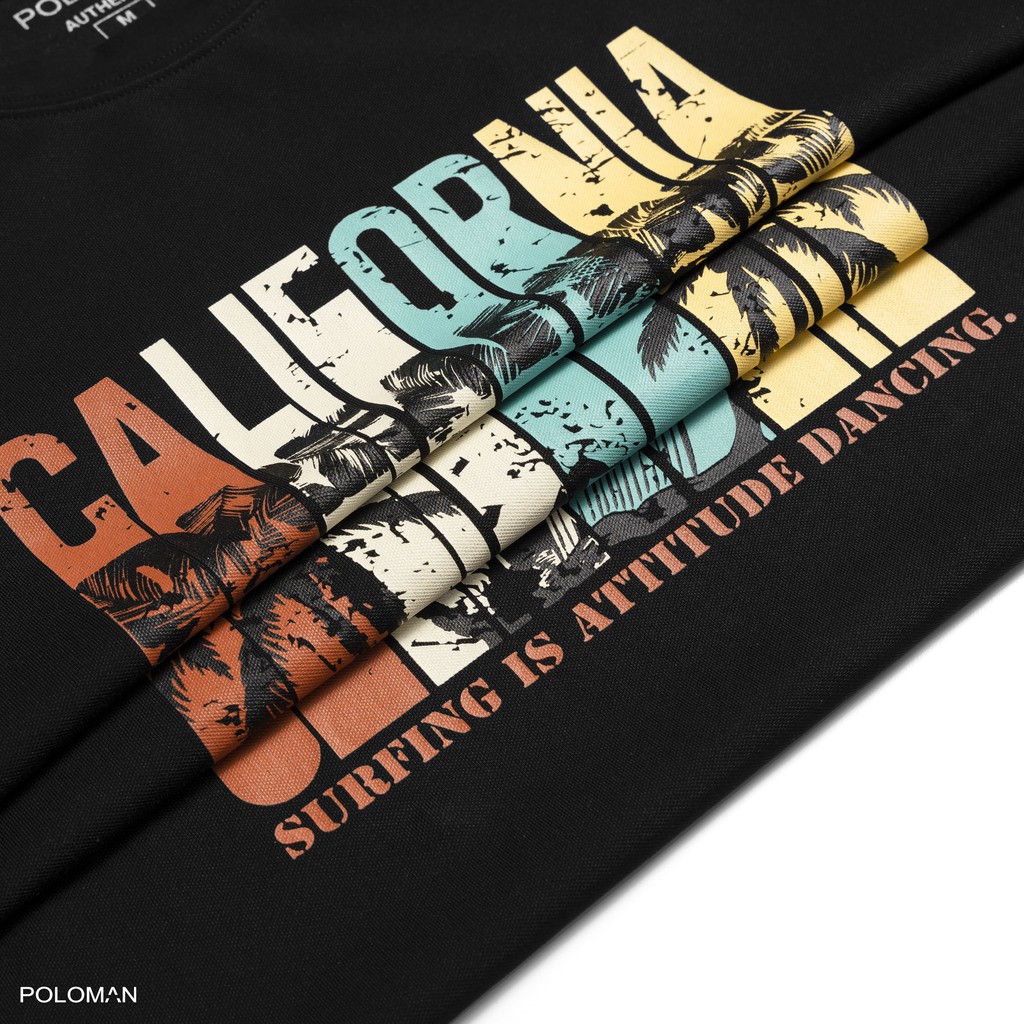 Áo thun nam cổ tròn CALI in họa tiết vải cá sấu Cotton xuất xịn,chuẩn form,trẻ trung, năng động - POLOMAN | BigBuy360 - bigbuy360.vn