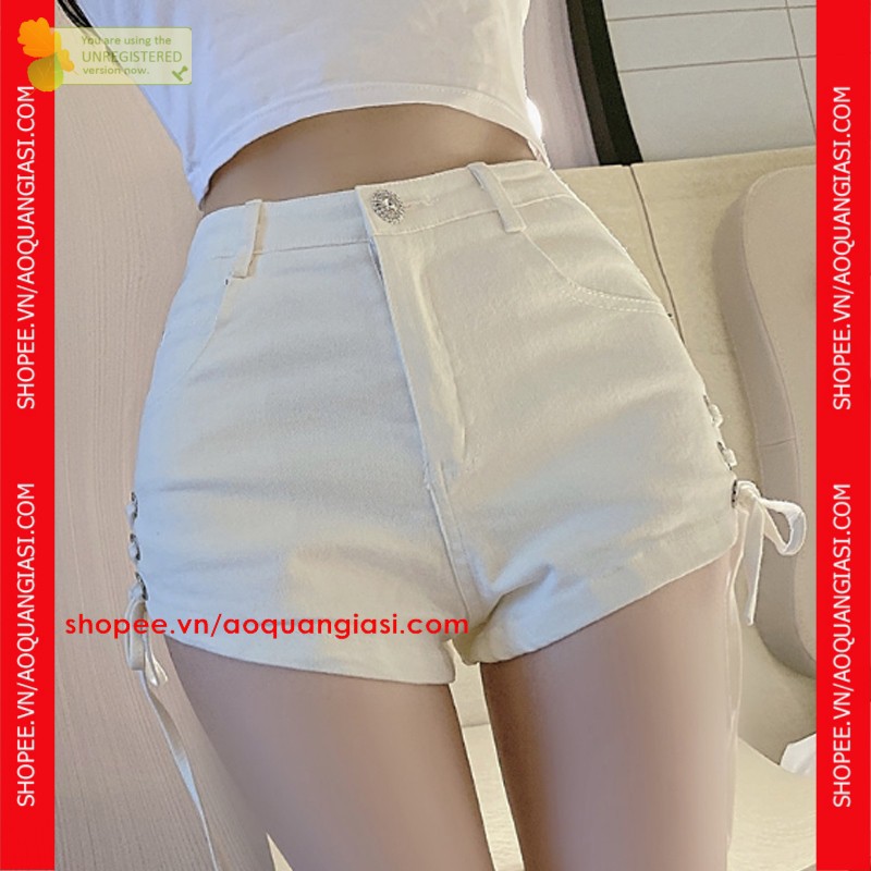 Quần  đùi nữ thắt dây khoen màu đen, trắng mt1058 cực xinh và nổi bật aoquangiasi.com Size S, M, L