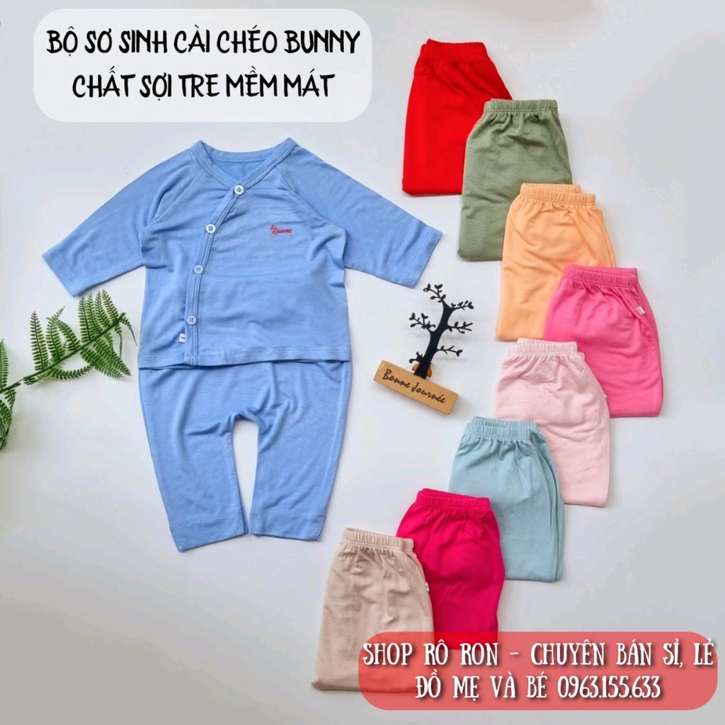 Bộ sơ sinh dài tay BUNNY chất sợi tre - Bộ sơ sinh cài chéo siêu mềm mát cho bé - Shoproron