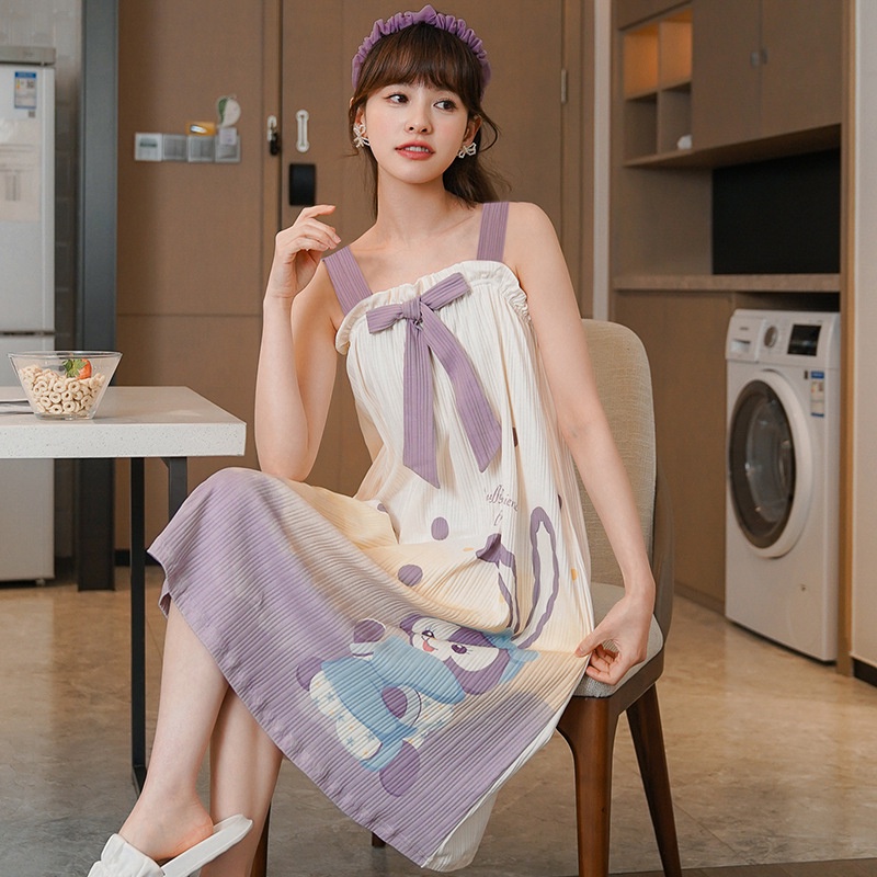 Đầm Ngủ Cotton Hai Dây Phối Ren Dễ Thương Dành Cho Nữ