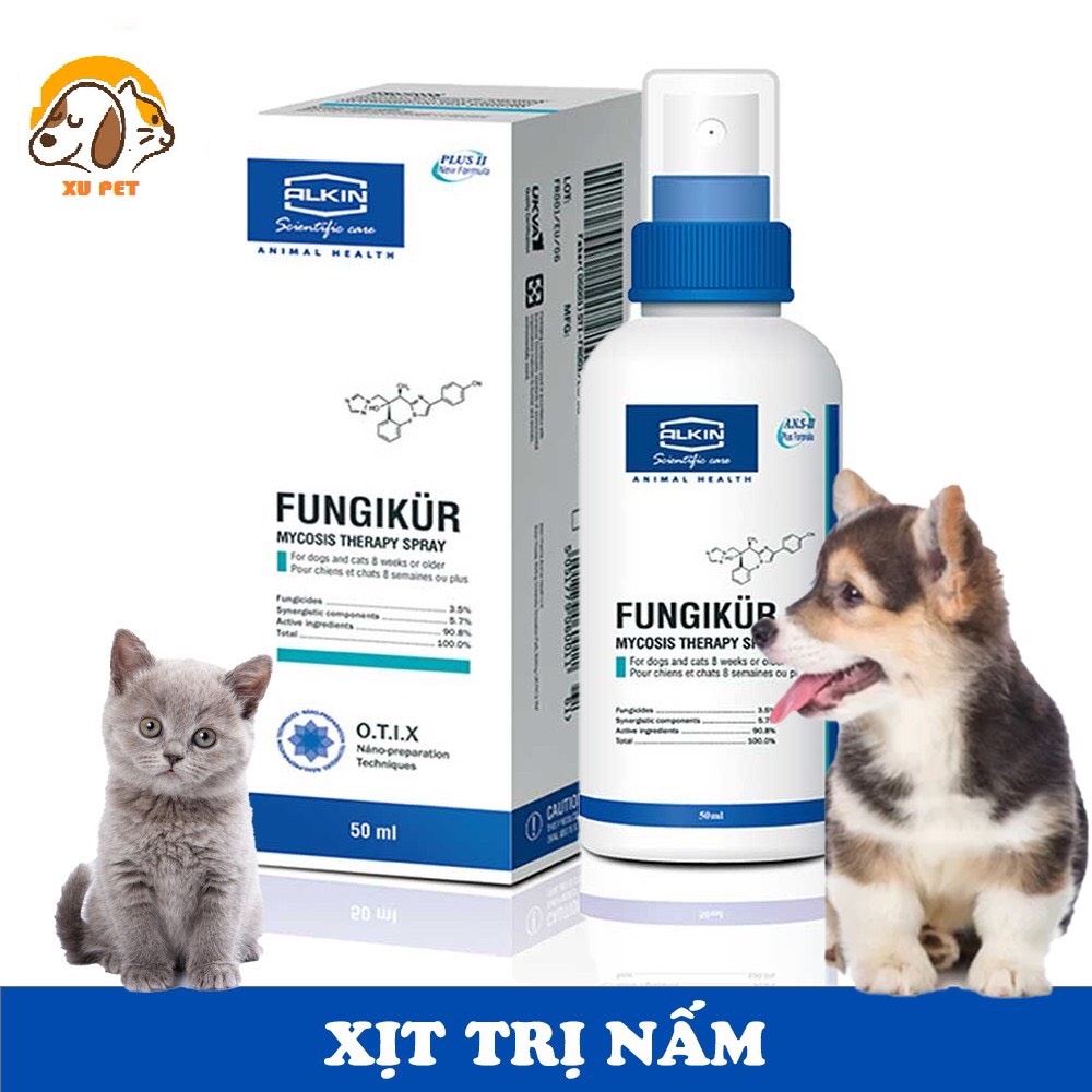 FUNGIKUR Xịt Chữa Nấm, Ve Rận Ghẻ Ngứa Viêm Da Cho Chó Mèo 50ml - Lọ Trị Nấm Viêm Da Cho Chó Mèo