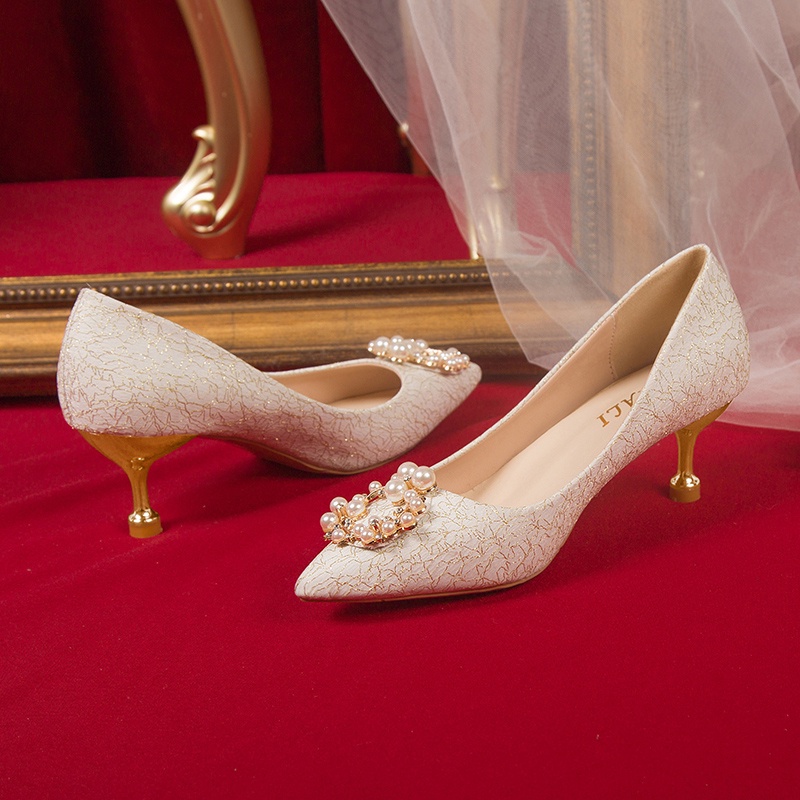 Giày Cao Gót Mũi Nhọn Đính Đá Phong Cách Trung Hoa Thời Trang Cho Nữ