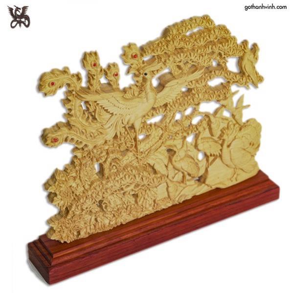 Kệ trang trí để bàn gỗ Hoàng dương ( 3D Phượng Hoàng ) ( Vật Trang Trí Nhà Cửa )