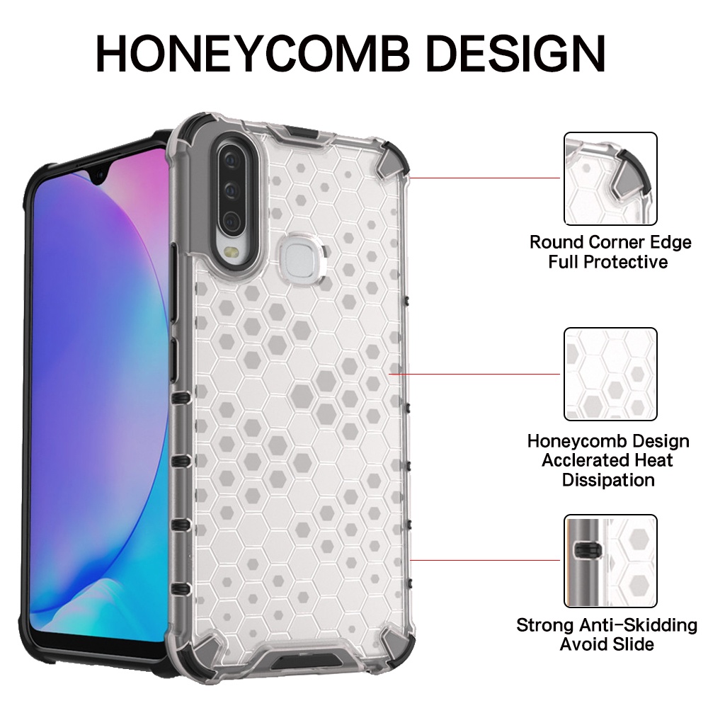 Ốp Điện Thoại PC Cứng Chống Sốc Họa Tiết Tổ Ong Trong Suốt Cho Vivo Y11s Y12 Y12A Y12s Y15 Y17