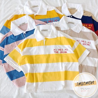Áo thun croptop polo cổ trụ tay ngắn as free as the ocean 5 màu oversize siêu hot