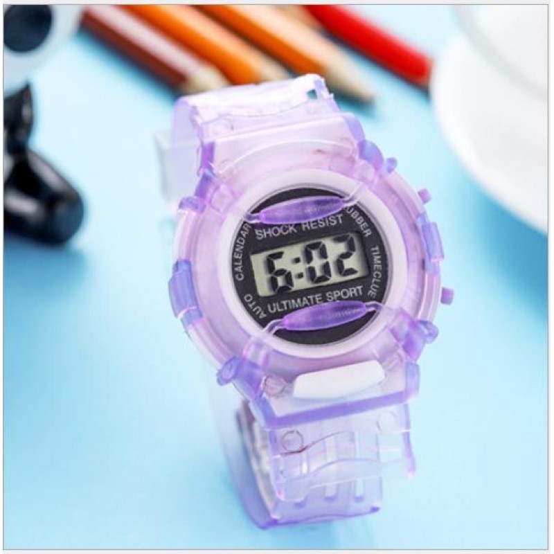 (New) Đồng hồ trẻ em điện tử dây nhựa dẻo 5 màu sinh động