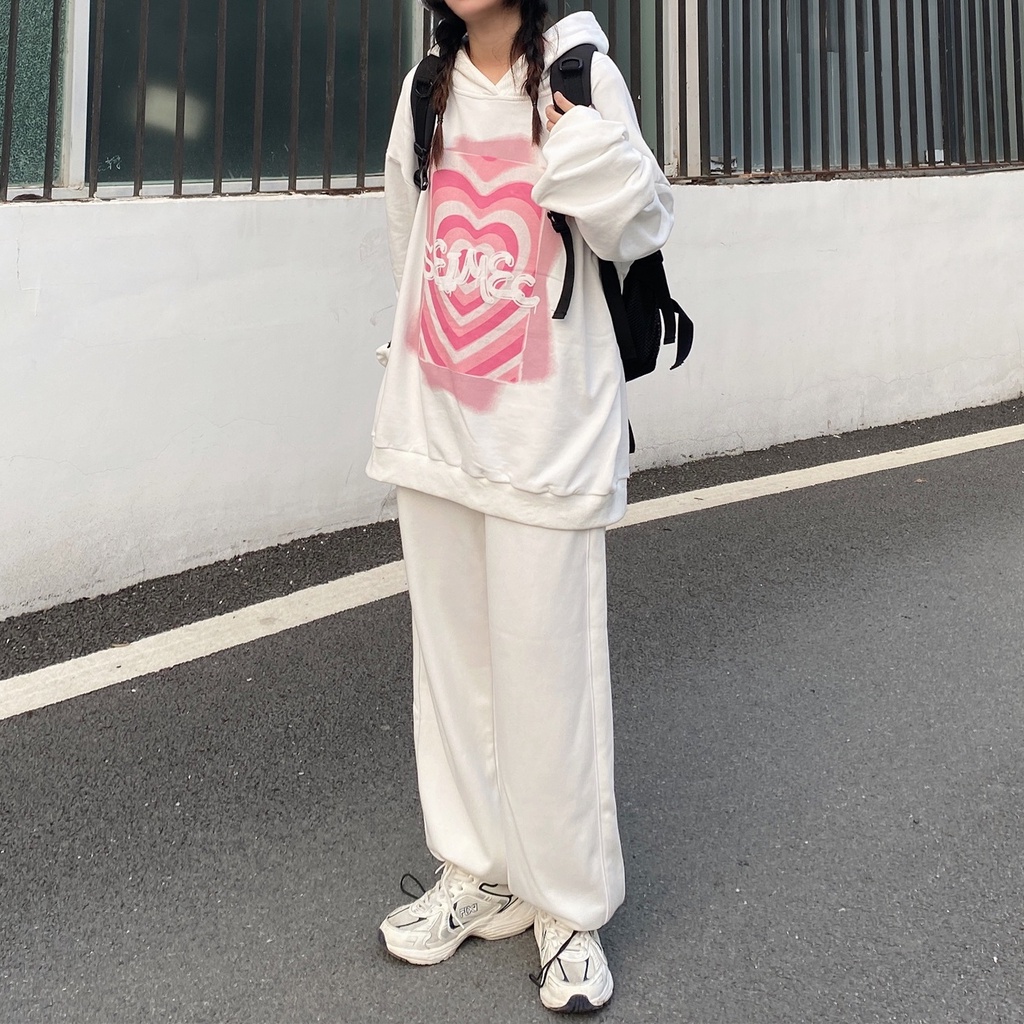 ZHELIHANGFEI Áo Hoodie Tay Dài Họa Tiết In Theo Phong Cách Preppy Mỹ Dễ Phối Đồ