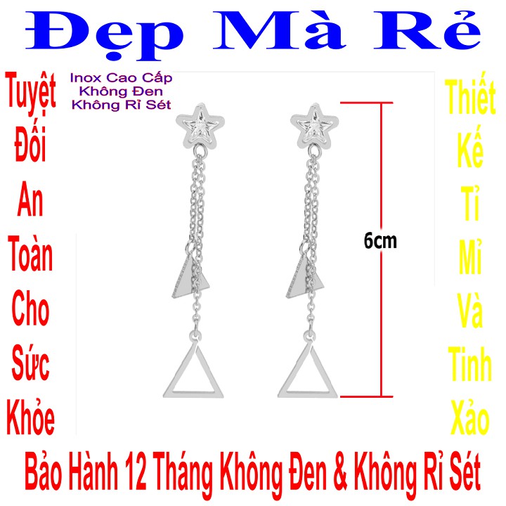 Bông tai màu vàng đẹp cho nữ kiểu ngôi sao tòn ten 2 hình tam giác đặc & rỗng - Cam kết 1 đổi 1 nếu hoen, gỉ sét