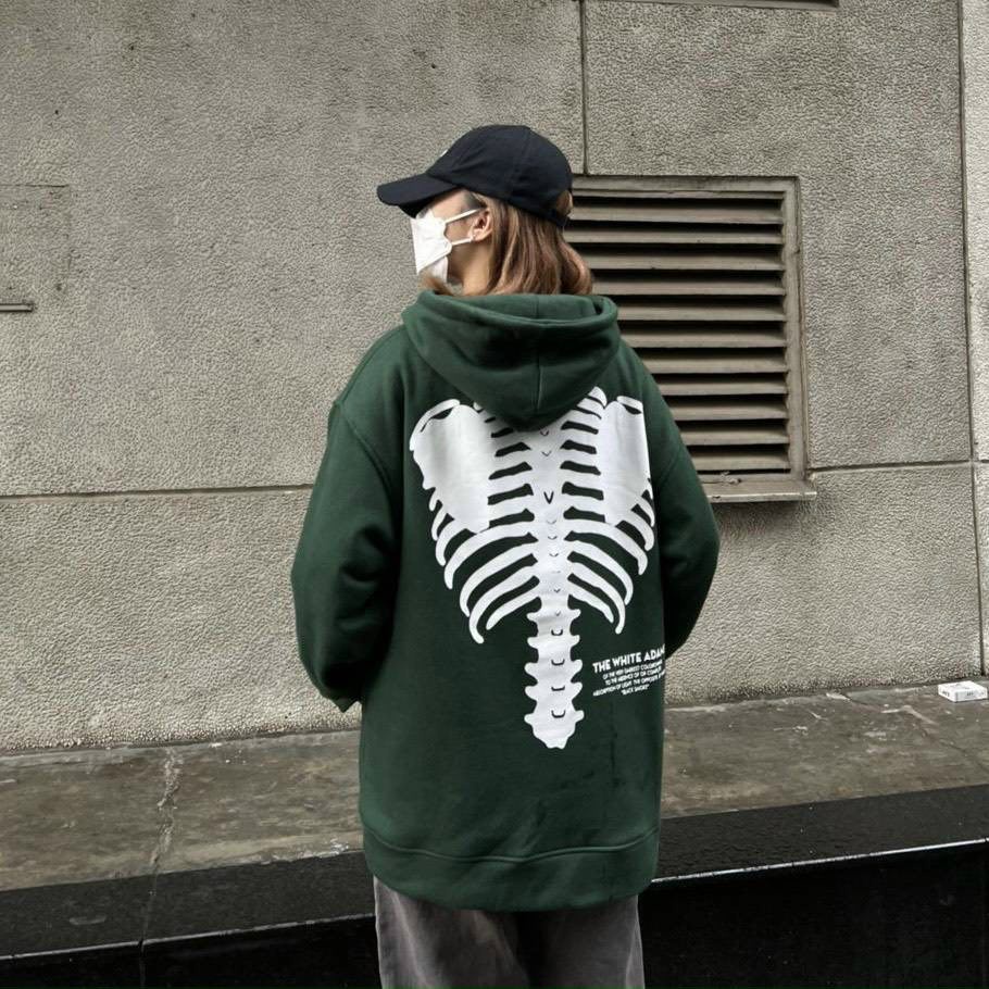 Áo Khoác Nỉ Thun Form Rộng Nam Nữ Họa Tiết Hình Xương Phối Chữ THE WHITE ADAMS Phong Cách Thời Trang