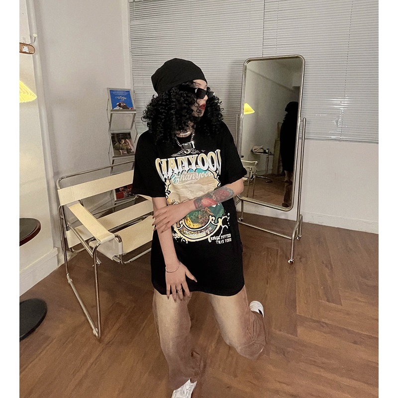 Áo Thun Ngắn Tay Cổ Tròn In Hình Phong Cảnh Thời Trang Nữ