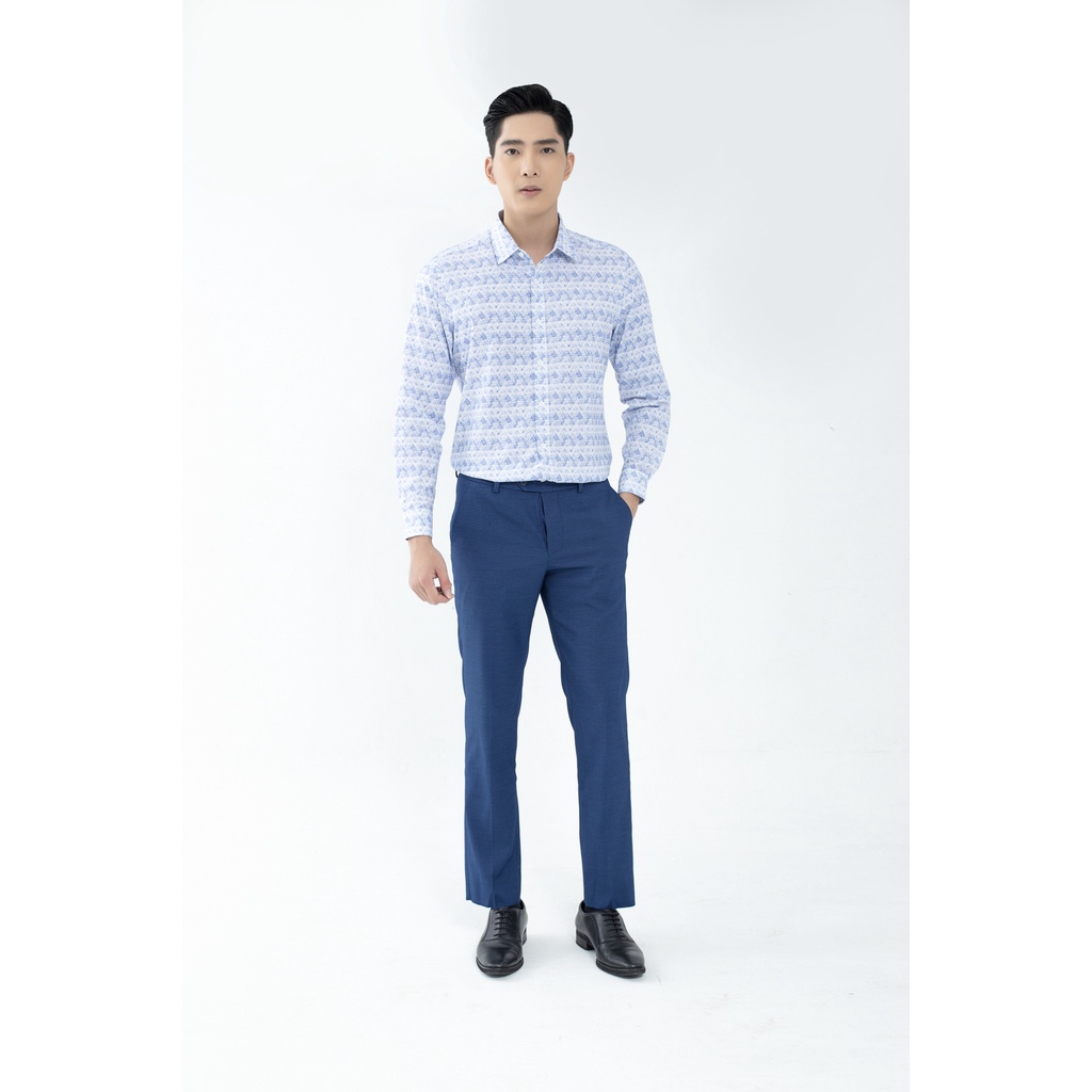 Áo sơ mi nam dài tay ARISTINO họa tiết xanh in trên nền trắng tinh tế, lịch lãm - ALS36601