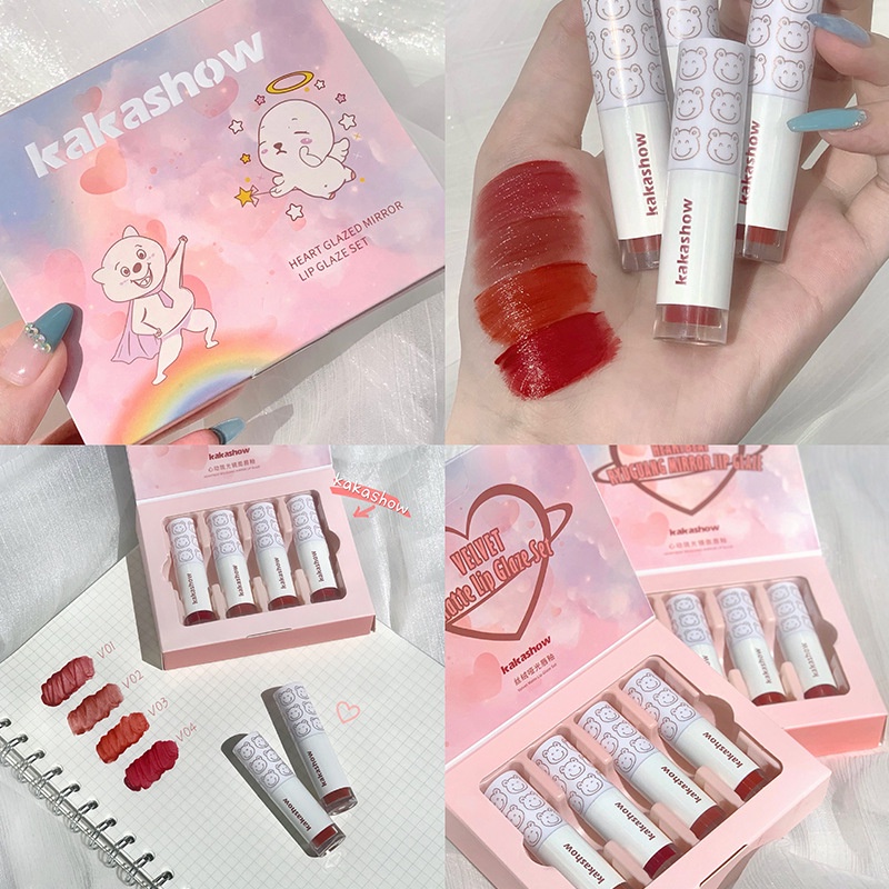 Set 4 Son Bóng Mini Thiết Kế Hình Chú Gấu Dễ Thương