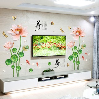 Decal dán tường Bộ đôi hoa sen hồng
