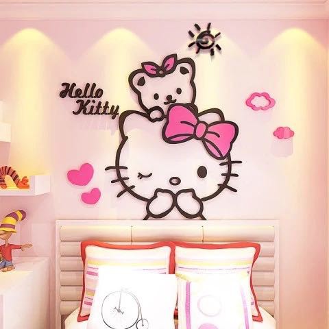 Sticker Acrylic hình Hello Kitty 3D trang trí phòng ngủ trẻ em dễ thương