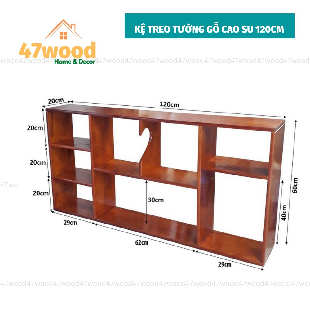Kệ sách gỗ treo tường 1m2, gỗ cao su - kệ gỗ treo tường rộng 1m2