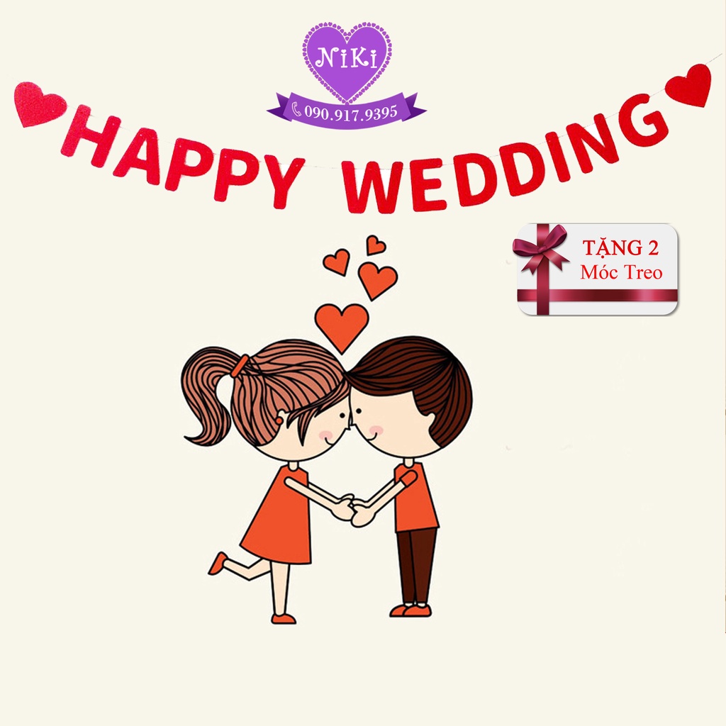 **DÂY TREO HAPPY WEDDING  &lt; TẶNG MÓC TREO &gt;