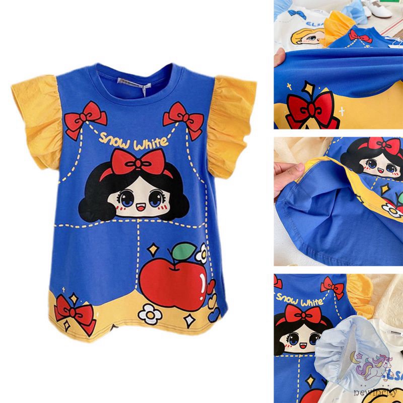 Đầm Cotton Ngắn Tay In Hoạt Hình Aisha Kiểu Hàn Quốc Đáng Yêu Cho Bé Gái