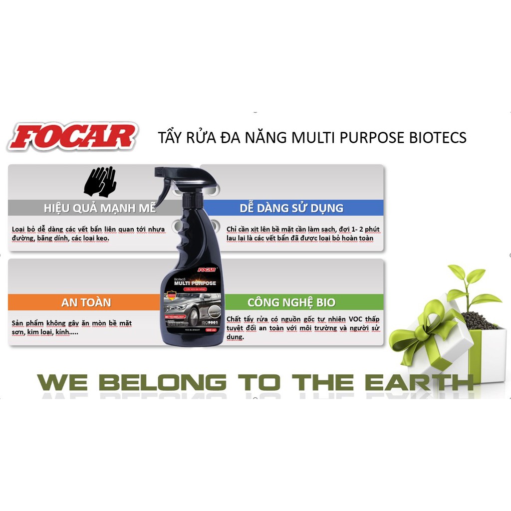 Combo 2 sản phẩm chăm sóc xe dưỡng bóng lốp cao cấp FOCAR 500ml + Dung dịch tẩy đa năng BiotecS FOCAR 500ml