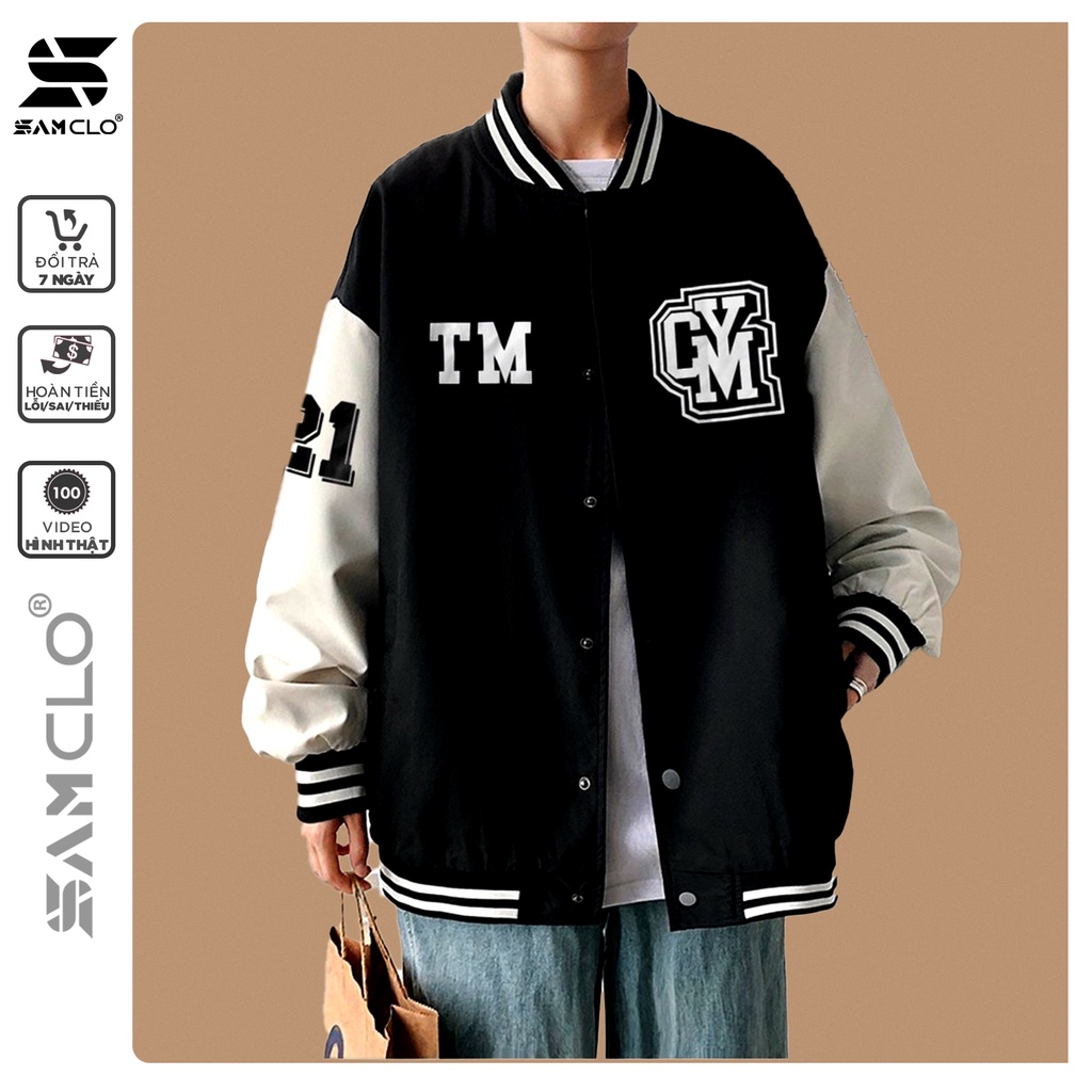 Áo khoác dù 2 lớp nam nữ SAM CLO bomber phong cách bóng chày form rộng unisex mặc cặp - couple in chữ TM GYM