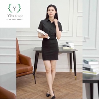 áo sơ mi cộc tay màu đen nữ