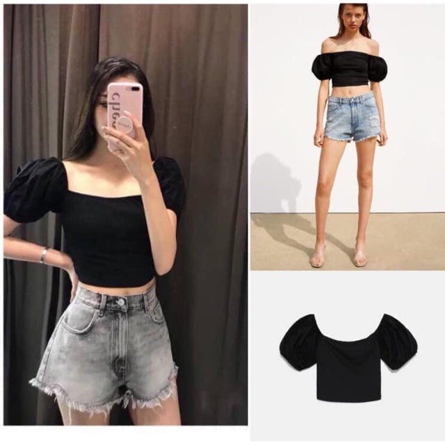 Áo đen trễ vai
