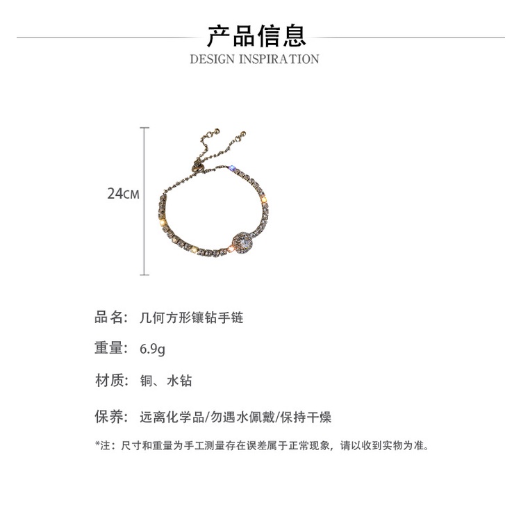 Vòng Tay Đính Đá Kim Cương Hình Vuông Phong Cách Hàn Quốc Thời Trang Dành Cho Nữ