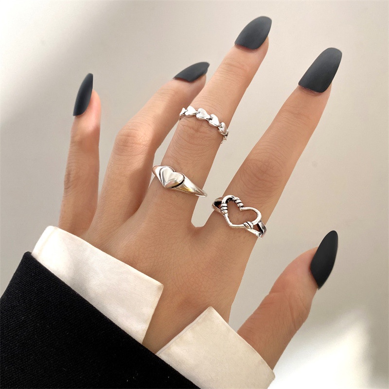 Bộ Nhẫn Màu Bạc Họa Tiết Bướm Trái Tim Đơn Giản Thời Trang Hàn Quốc