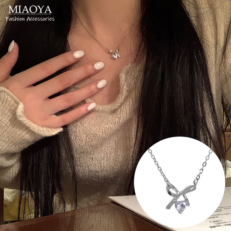 Vòng cổ Mặt Hình Nơ Đính Đá zircon Phong Cách Nhật Hàn Thời Trang Cho Nữ