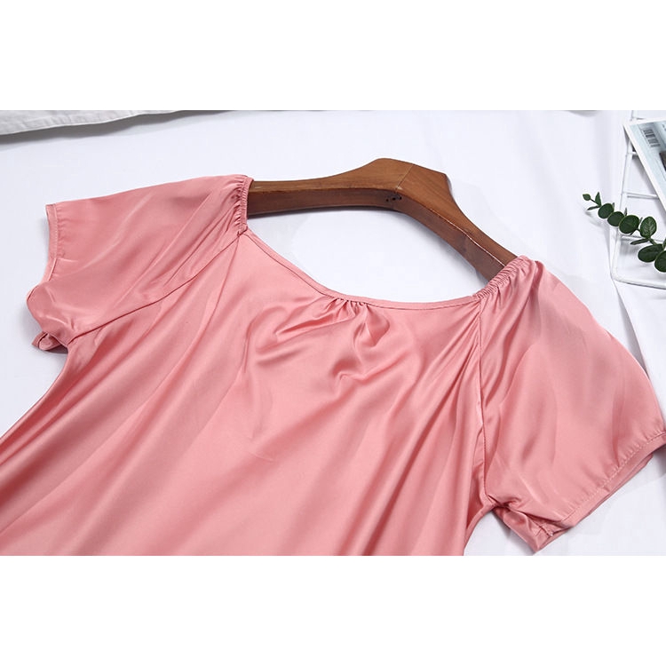 Đầm ngủ satin tay ngắn dáng rộng dành cho nữ