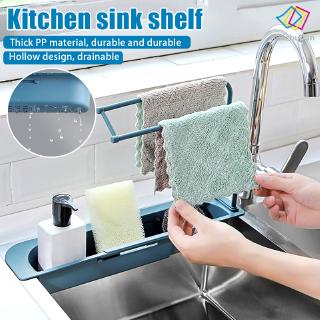 Kệ đựng xốp rửa chén có thanh treo khăn gắn bồn rửa nhà bếp tiện dụng