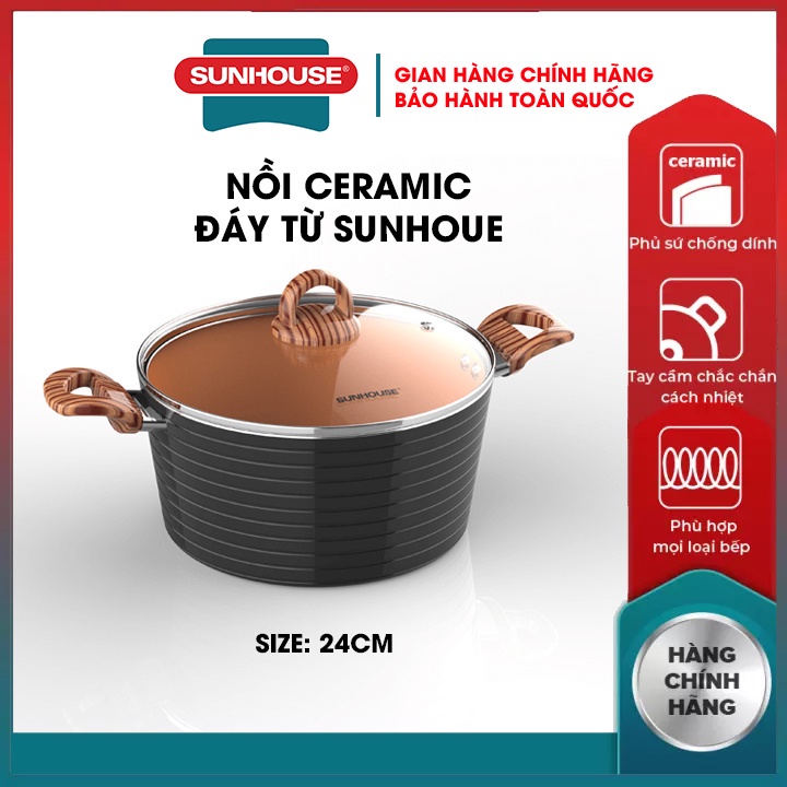 Nồi bếp từ ceramic SUNHOUSE SHG2018MCA-SHG2024MCA-2022 kích thước 18 24 CM chống dính cao cấp cấp bộ xoong nồi