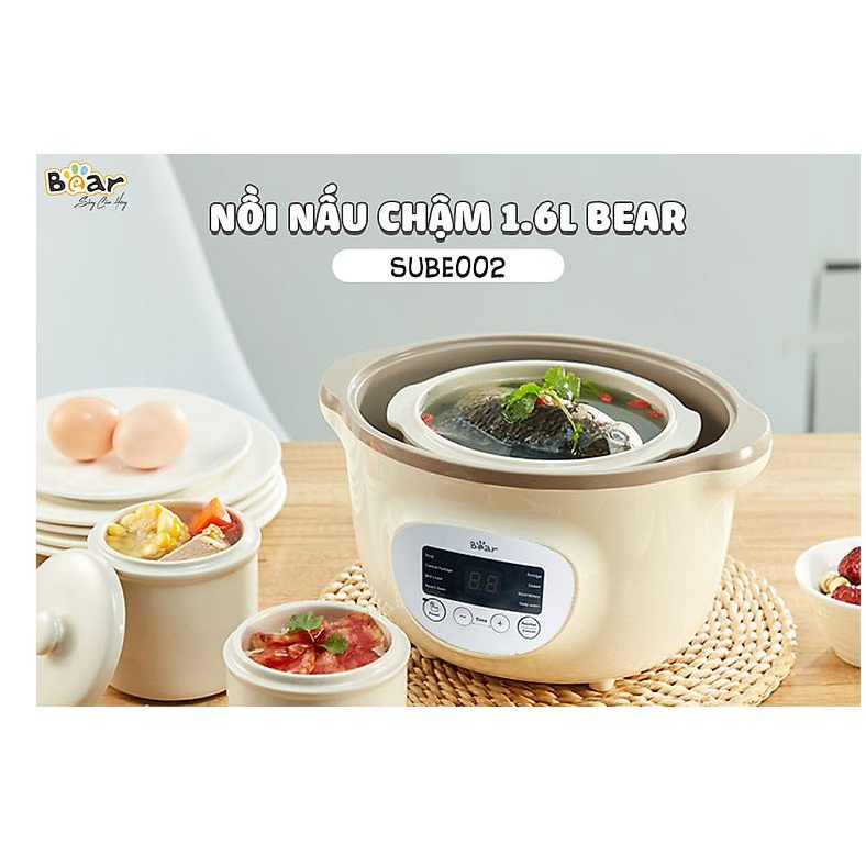 Nồi nấu chậm, Ninh, Hầm cách thủy 1.6L Bear SUBE002, Hàng Quốc Tế Chính Hãng - Bảo hành 18 tháng